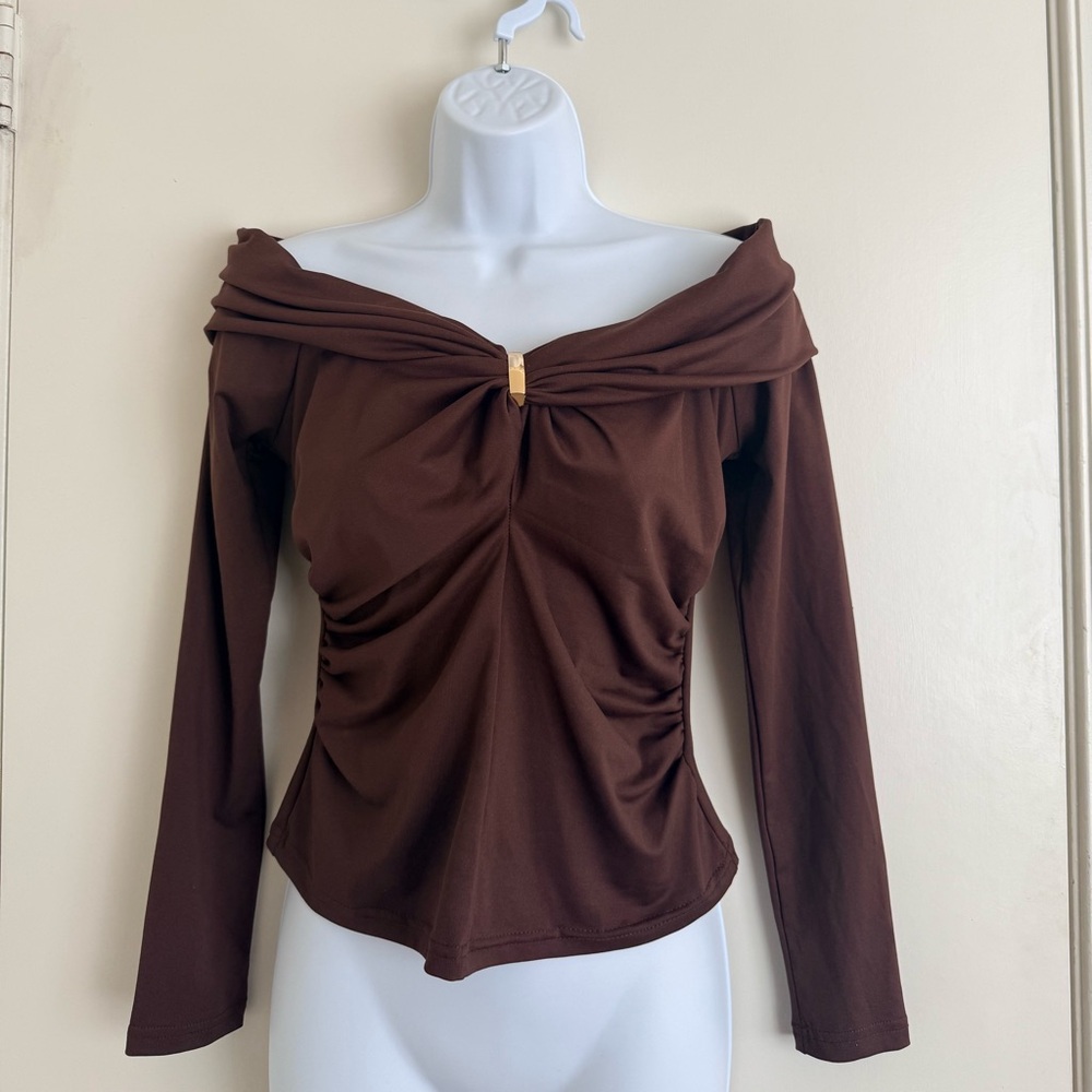 Elegant New Brown Off-Shoulder Top